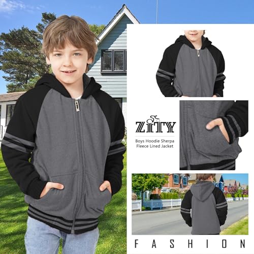 Image of ZITY Boys Zip Up Hoodie Fleece Jacket Kids Sherpa Lined Sweatshirts Outerwear Unisex Warm Winter Coat 6-15 Years Old