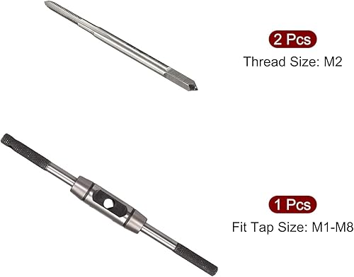 Miniatura 3 de uxcell Juego de llaves de grifo, 2 piezas de roscas métricas M2 con 1 mango de llave ajustable M1-M8