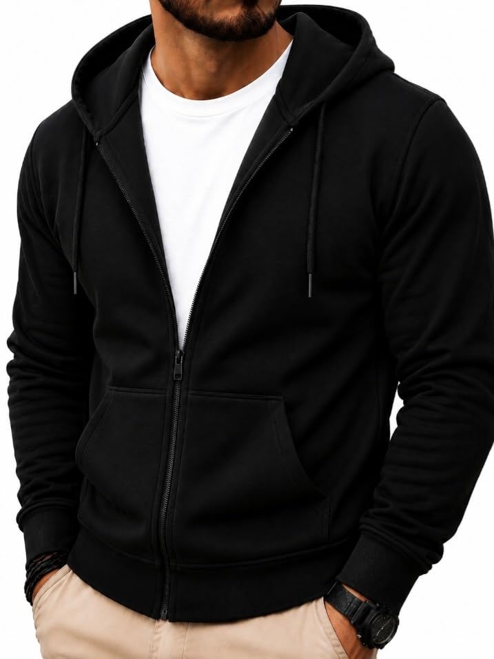 t.n.x Men's Hooded Zipper Sweatshirt | Full Zip Hoodie | Regular Fit | Solid | Casual Wear | Winter Wear-picture-20