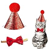 Christmas Pet Party Jazz Hat and Blingbling Bow Tie Breakaway Collar Set, Adjustable Headband for Kitten Puppy Small Dogs Cats (Sequin-Red)
