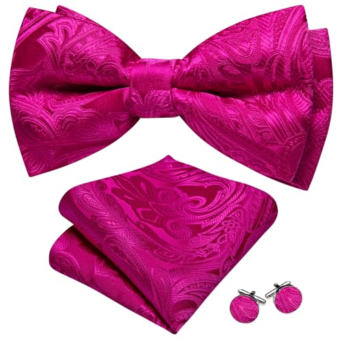 Image of YOHOWA Paisley Striped Men Bow Tie Pre-Tied Formal Adjustable Colorful Bowties Handkerchief Cufflinks Set Wedding Party