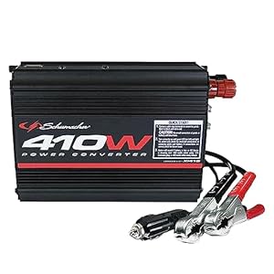 Schumacher Electric 410 Continuous/820 Peak Watt DC-to-AC Power Converter, Dual 120V AC Outlets and 2A USB Port, Modified Sine Wave, for 12V Automotive and Marine Batteries, XI41B