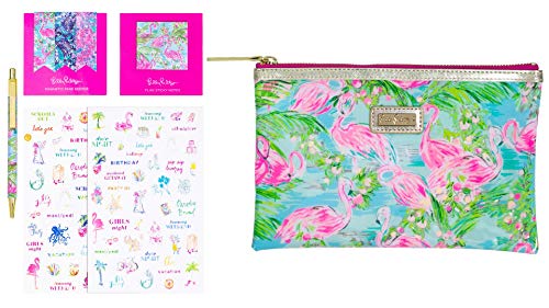 Lilly Pulitzer Pencil Case with Planner Accessories, Agenda Includes Stickers, Magnets, Sticky Notes, and a Black Ink Pen, Floridita