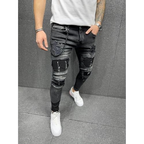 Men's Slim Fit Ripped Skinny Jeans Casual Moto Biker Jean Pants Fashion Stretch Destroyed Denim Pant4