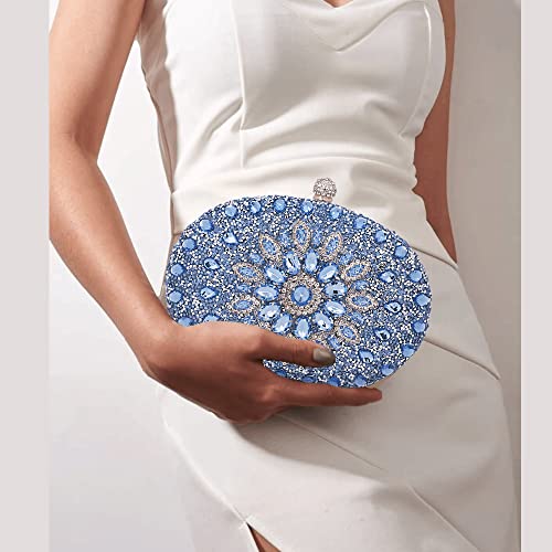 Chaliwini Navy Blue Evening Purse Nude Rhinestone Crystal Clutches And Evening Bag Flower Handbag For Women (Light Blue) #TOP1