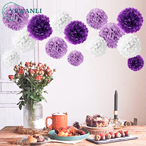 Miniatura 5 de Ybwanli 24 Pcs Pompones De Papel Decoración Temática Morada, Escolarización, Fiesta De Cumpleaños,Bautizo, Confirmación, Decoración Para Niñas,Comunión,Día De San Valentín Morado Claro, Lila, Blanco
