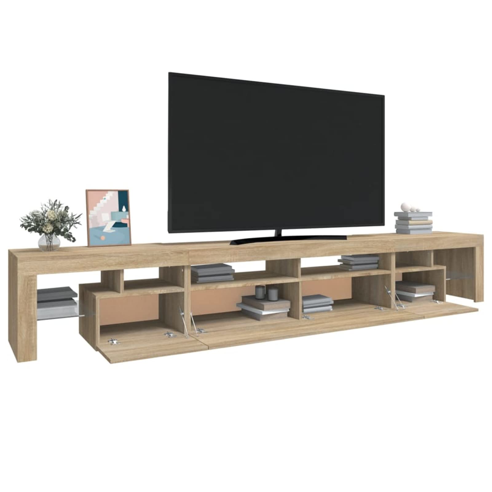 Festnight Mueble de TV con Luces LED - Soporte para TV con Estantes y Mesas - Aparador para Salón, Roble Sonoma 260 x 36.5 x 40 cm