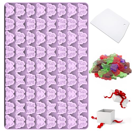 Molde de mariposa, 72 cavidades, mini mariposas, moldes de silicona para gomitas de chocolate, caramelos, moldes de mariposa de silicona pequeños de grado alimenticio para decoraciones de pasteles
