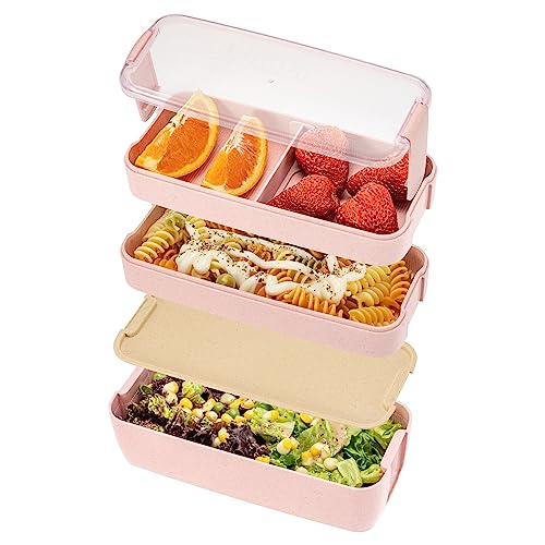 Praax Lunch Box with compartments| Bento Box Cutlery Set for Kids and Adults | 3 Compartments Stackable | Meal Prep containers | Food Storage Box with Lid