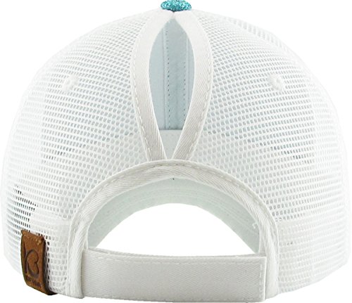Image of Classic Plain Ponytail Messy High Bun Headwear Adjustable Cotton Trucker Mesh Glitter Hat Baseball Cap