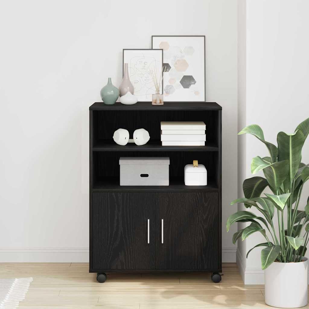 vidaXL Armoire avec étagère avec Roue Chêne Noir 60 x 48 x 74,5 cm, Rangement spacieux, Meuble en Bois rectangulaire, Design Moderne, Pratique pour Votre déco Maison