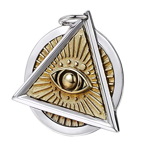 ForFox Retro 925 Sterling Silber Illuminati Freimaurer Allsehende Auge Gottes Anhänger Das Auge der Vorsehung Anhänger ohne Motto für Herren Damen Zweifarbig Cover