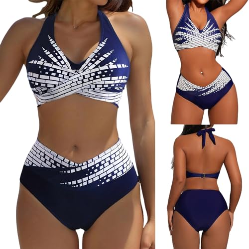 Maillot de bain deux pièces rétro taille haute imprimé femme floral
