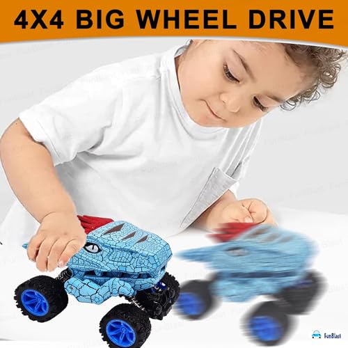Image of FunBlast Rock Crawler Toy for Kids - 4X4 Big Wheel Drive Push & Go Dinosaur Car Toy, Monster Truck Toys for Kids for 3+ Years Toddlers, Boys, Girls (Blue)
