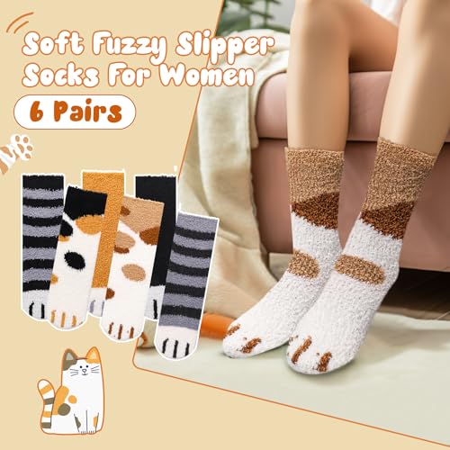 3-6 Pairs Womens Fuzzy Socks Cozy Fluffy Slipper Socks Cute Soft Cat Animal Winter Warm Sleep Socks Gifts3