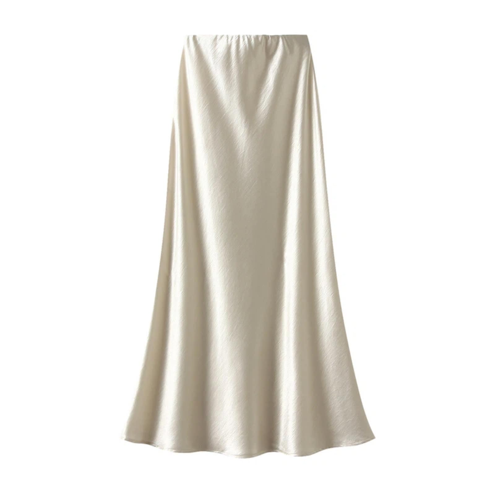 Falda Midi SATÉN Acetato Primavera Cola Pescado Mujer