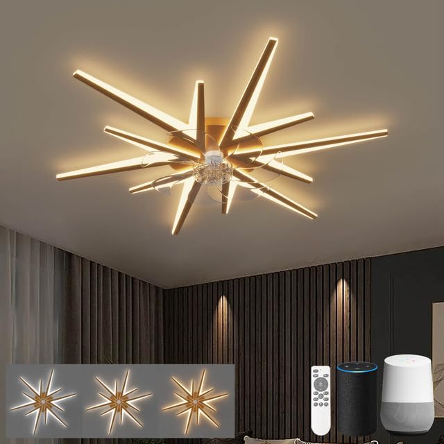 LJX Inteligentny wentylator sufitowy ze światłem, 91 cm, współpracuje z Alexa DC, ściemniany wentylator LED z pilotem zdalnego sterowania, 2,4 G, WiFi, cichy, odwracalny, nowoczesny design, do
