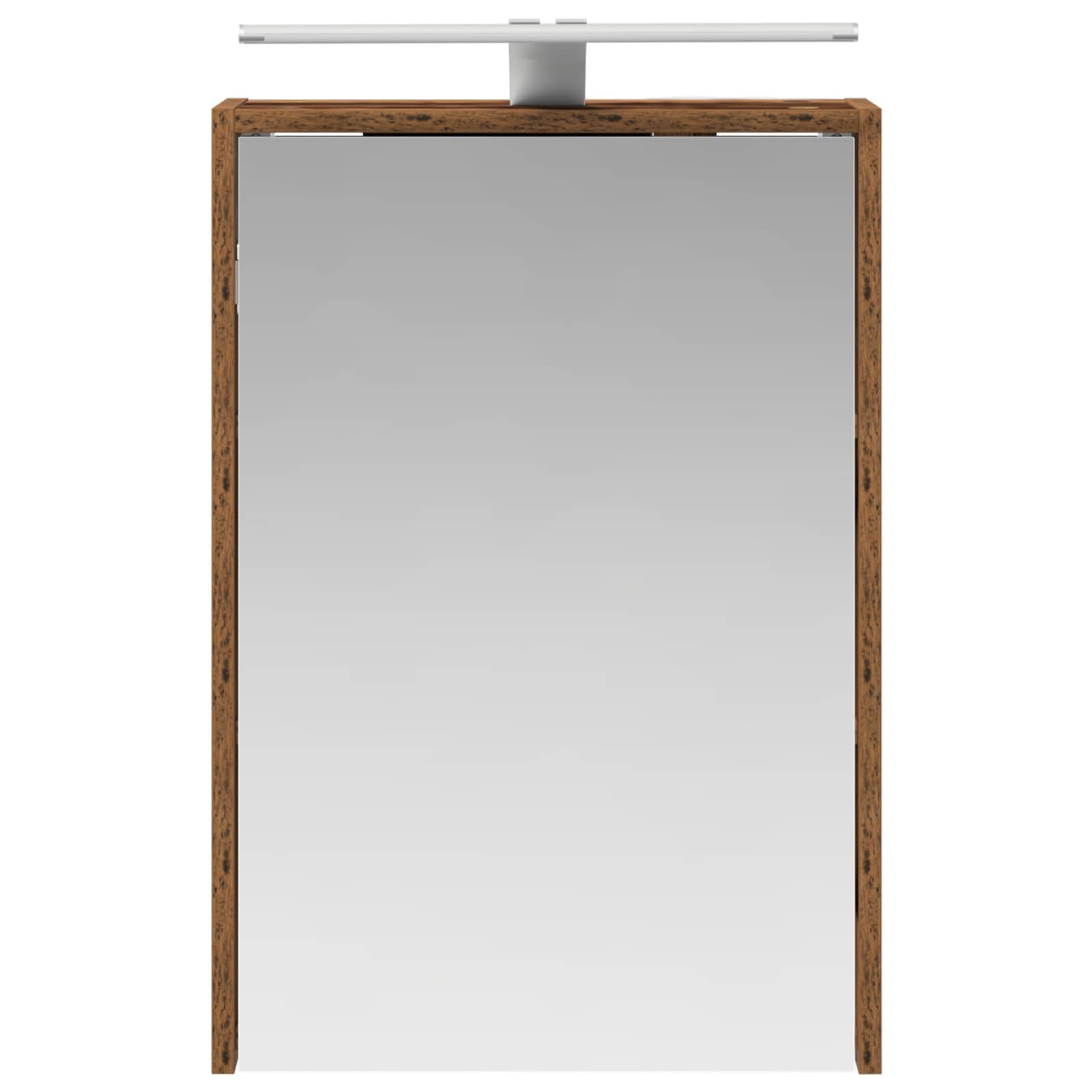Mangloder Armadietto da bagno a specchio in legno anticato con strisce LED, 43 x 16 x 62,5 cm, montaggio a parete, specchio bidirezionale, 1 anta, 2 ripiani, portaoggetti per lavandino, bagno