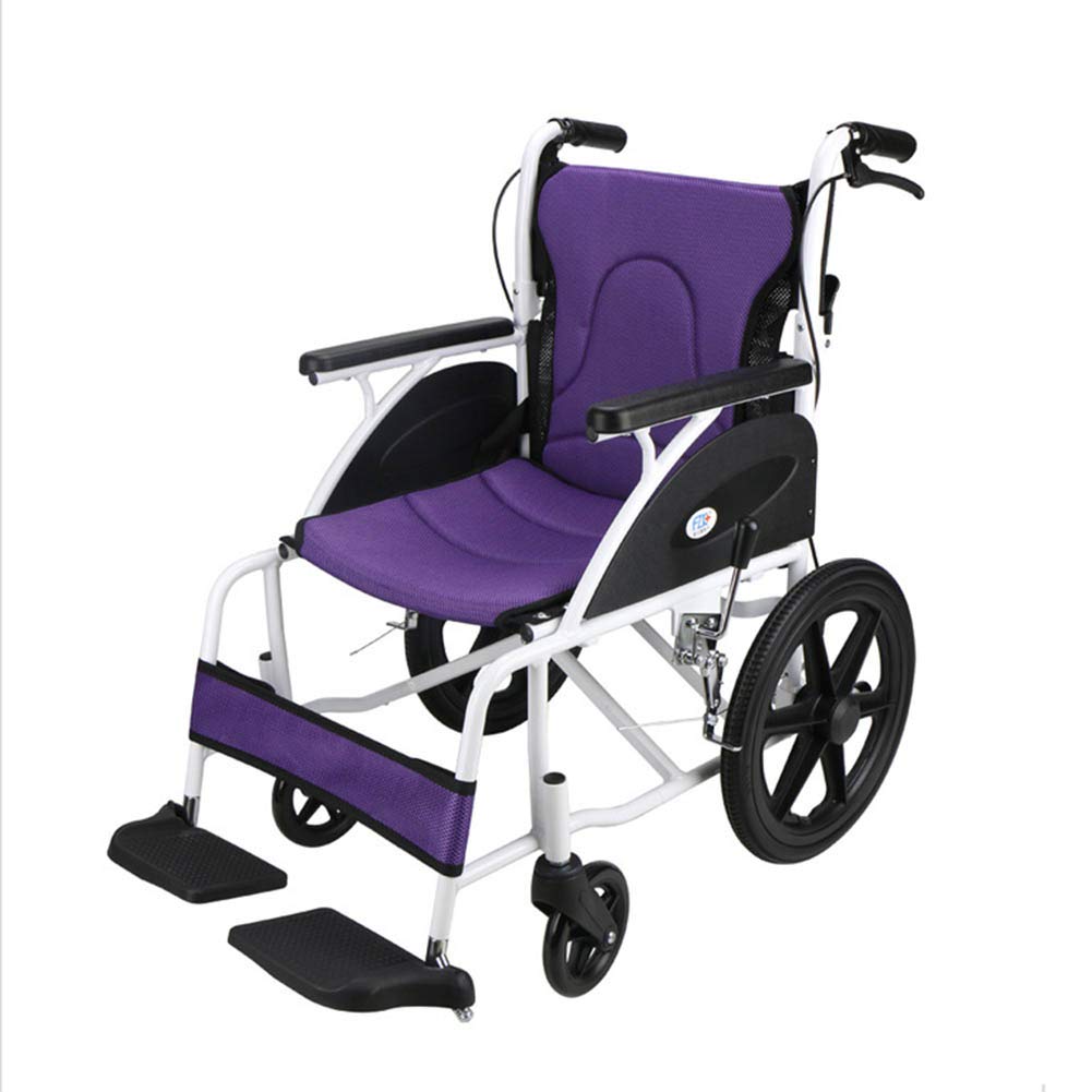 Silla de Ruedas Transit Sillas de Ruedas de Aluminio, de Estructura Liviana y Plegable con Frenos y Respaldo Plegable (Morado)