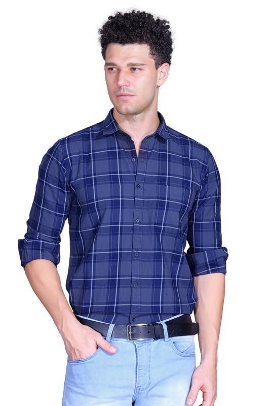 Image of SANE ORIGINALS Ingdigo Washed Checks Pure Cotton Shirt for Men