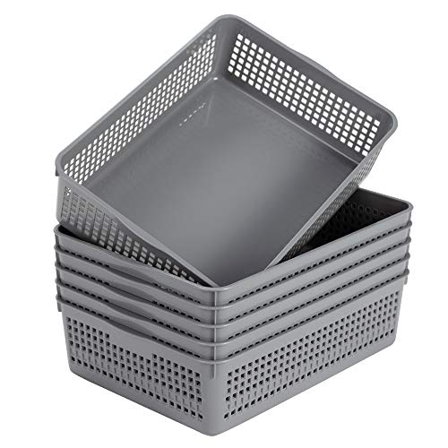 Plastic Organizing Baskets/Storage Tray Baskets,6-Pack,Gray