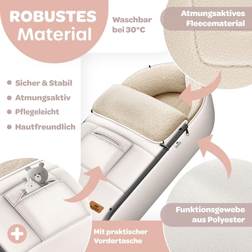 Kidiz® Babyfußsack Winterfußsack Kinderwagen, Universal Fußsack Buggy/Babyschale mit Lammfleece, 3- & 5-Punkt-Gurt, wasserdicht, winddicht… – Ansicht 5