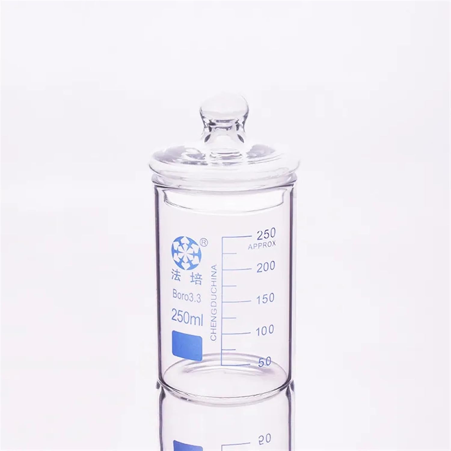 Beaker in Low Form Without spout,Capacity 250ml,Outer Diameter=71mm,Thickness=3.3mm,Height=100mm,Laboratory Beaker(with lid 250ml)