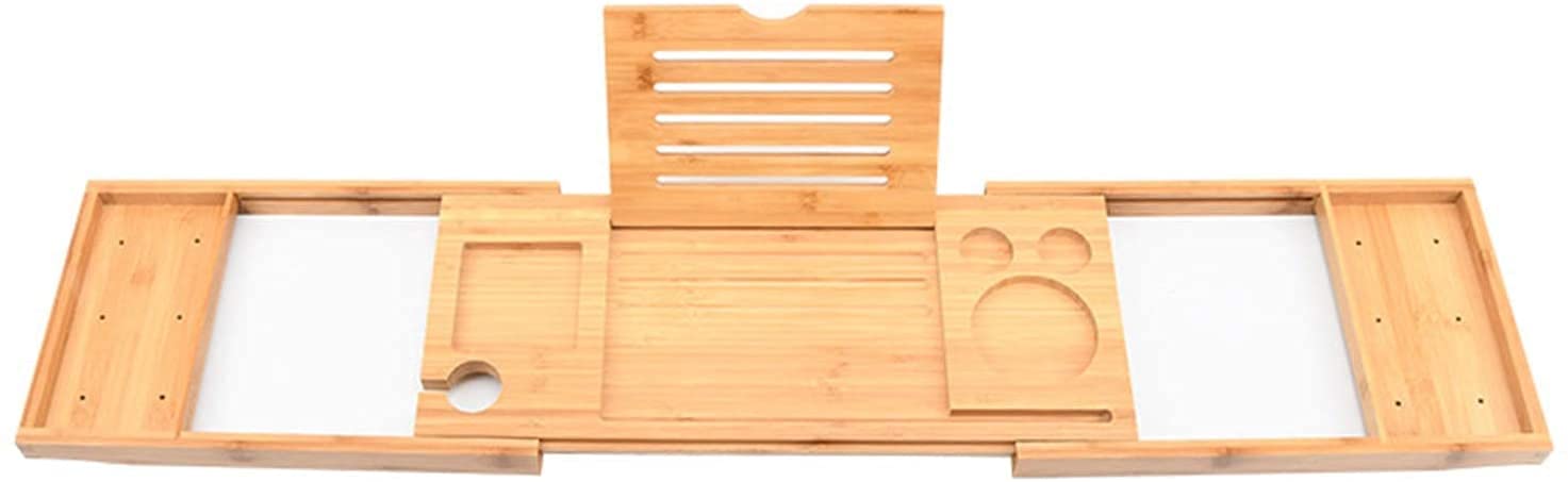 Scaffale per vasca da bagno in bambù telescopico antiscivolo mensola per vasca da bagno vassoio (75 x 22 x 3 cm)
