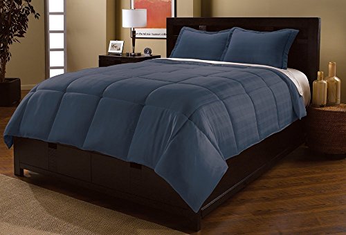 Keeco Microfiber Dobby Plaid Down Alternative Comforter Mini Set, Full/Queen, Ensign Blue