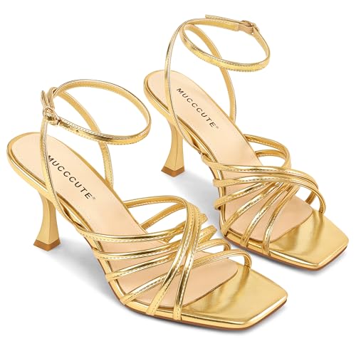 MUCCCUTE Womens Sandals Square Open Toe Strappy Heels Sandals Ankle Strap High Heels for Women Comfort Weddings Dress Party Shoes4