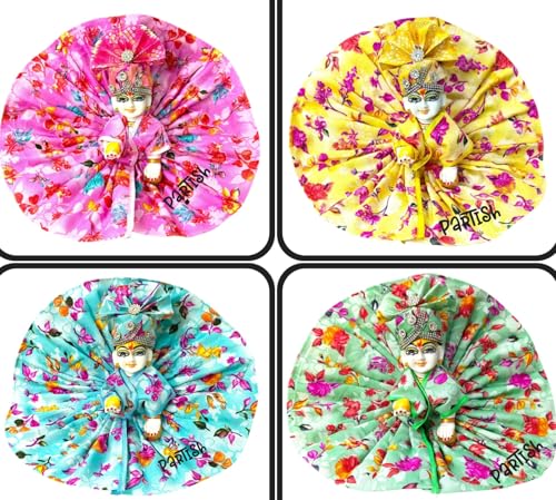 Image of Partish Laddu Gopal Summer Dress with Pagdi (Pack of 4) l Ladoo Gopal Cotton Dress l Kanha Ji Poshak Size 0 1 2 3 4 5 6 (G, Size 2)