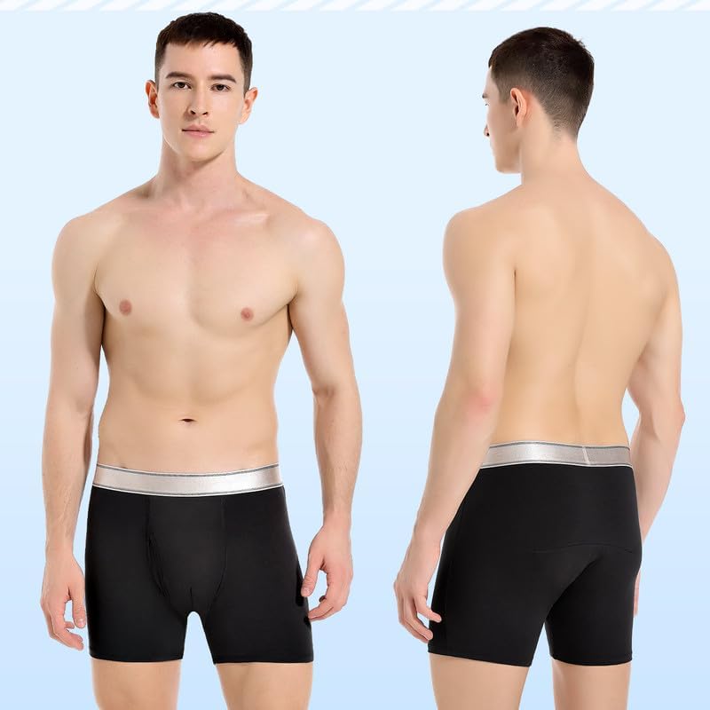 Carer Mens Incontinence Underwear, Washable Reusable Cotton Boxer Briefs with Front Fly, 150ml Leak Proof Underwear for Men Bladder Leakage, Waterproof 3 Pack (Black, Large) - Image 7