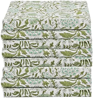 Cotton Print Club 'Agate Green' 100% Cotton Fabric, Fall Cloth Dinner Napkins, 18 X 18 Inches, Boho Hand Block Print, Cloth Napkins Set of 6, Washable Durable Table Linen for Thanksgiving Christmas