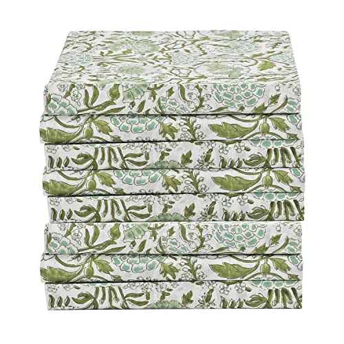 Cotton Print Club 'Agate Green' 100% Cotton Fabric, Fall Cloth Dinner Napkins, 18 X 18 Inches, Boho Hand Block Print, Cloth Napkins Set Of 6, Washable Durable Table Linen For Thanksgiving Christmas #TOP3