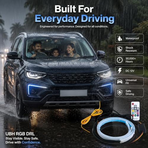 Image of RGB 12V Universal Ultra Bright Daytime Running LED Lights Waterproof Strip DRL Lamp for Cars & Bikes with Remote Sequential Flow RGB (Multicolor) Turn Signal Light Lamp DRL