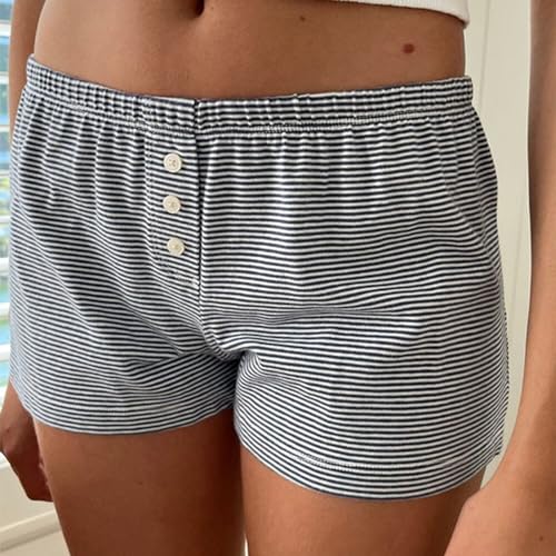 Image of Womens Y2K Pajama Shorts Low Waist Striped Floral Lounge Boxers Pj Bottoms Comfy Sleep Shorts