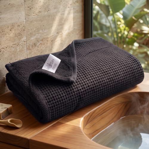 Image of Mush Bamboo Dual Texture Waffle Terry Bath Towel | 500 GSM Ultra Soft, Highly Absorbent, Quick Dry Towels | Large Towels for Bath, Gym, Spa | Charcoal Grey (70x140 cm)
