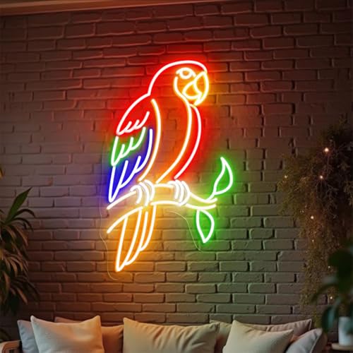 Parrot Neon Sign Jungle Colorful Bird Neon Sign Home Bar Bedroom Wall Decor Beach Decor (24 inch)