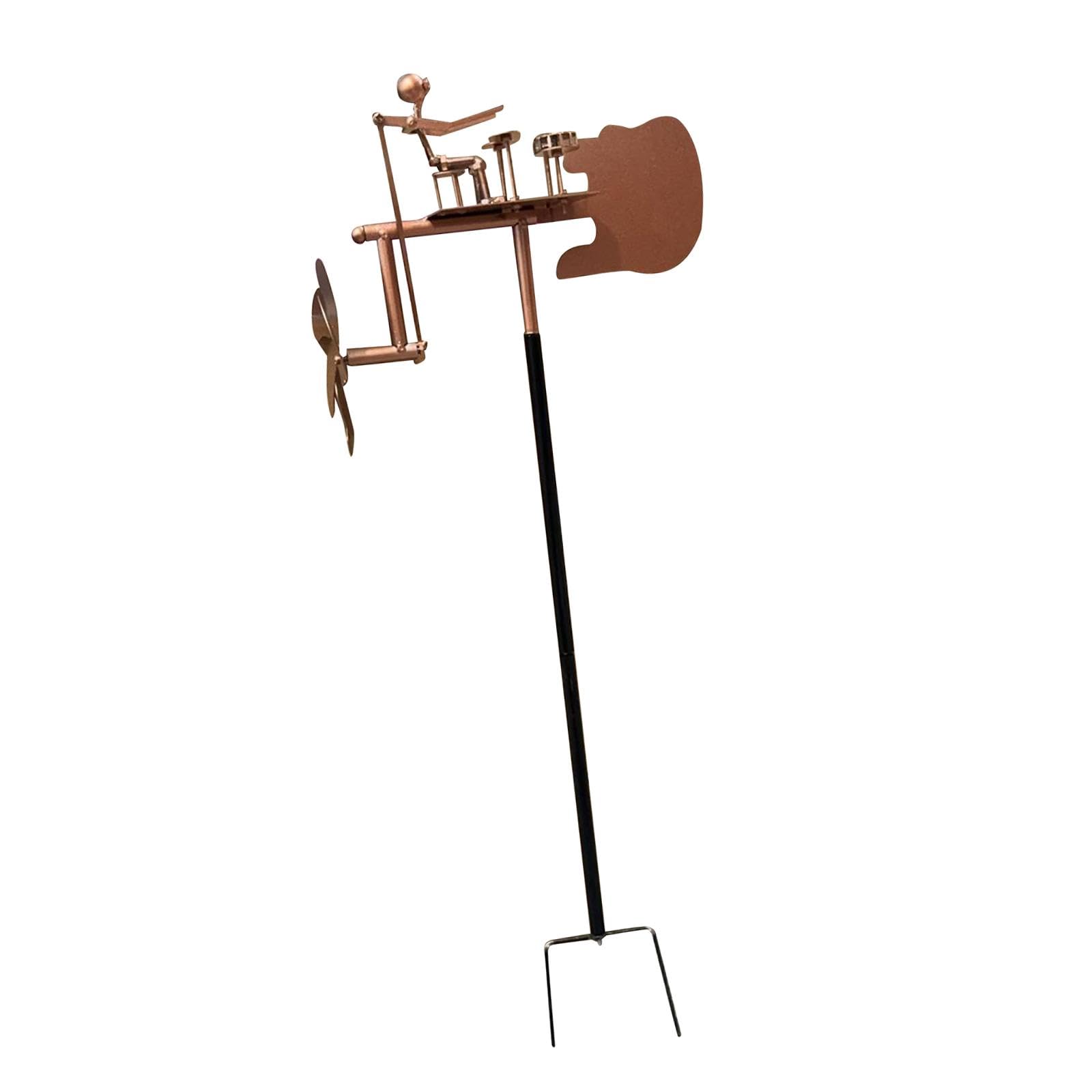 Mulino a vento per batteristi, decorazione da giardino, statua musicale steampunk percussionista statua all'aperto in metallo per patio prato
