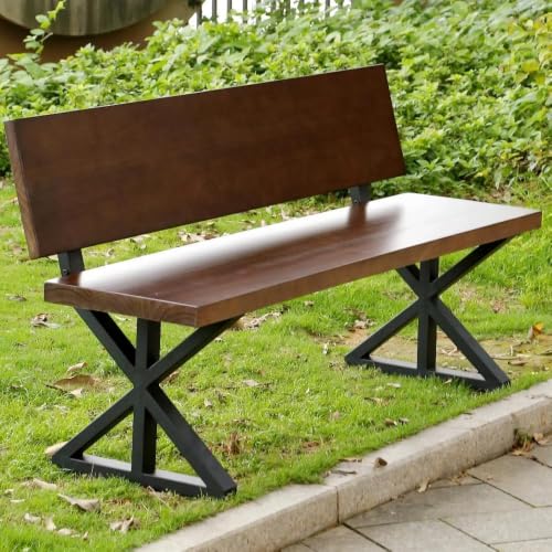 Image of Solid Wood Outdoor Bench with Backrest | Wooden Garden Bench | Sheesham Wood Patio, Balcony & Park Seating Furniture