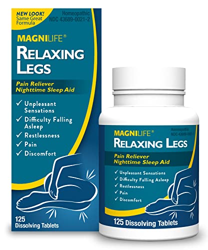 MagniLife Relaxing Legs Sublingual Tablets 125 Count Quick-Dissolving Homeopathic Pain Reliever & Nighttime Sleep Aid Helps Calm Restless Legs Discomfort & Sleepless Tossing