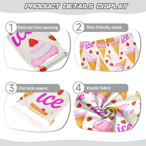 ALAZA Girls' Leggings Children's Yoga Pants Skinny Printed Dance Ice Cream Cone Strawberry Comfortable 4T2