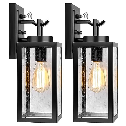 2 Packs Dusk to Dawn Outdoor Wall Lantern with Sensor, Exterior Porch Light Fixtures Wall Mount, 100% Waterproof Anti-Rust, Matte Black Outdoor Wall Lights for Garage, Doorway, Hallway
