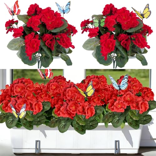 Avoik 4Pcs Fleurs Artificielles Extérieures, Géranium Artificiel Extérieur Balcon Fausses Fleurs Plantes pour Jardin Maison Bureau FêTe Mariage Centre de...