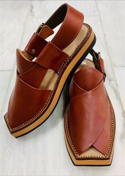 Handmade Traditional Brown Men's Leather Sandals, Peshawari Chappal, Comfortable Leather Footwear, Wedding Shoes2