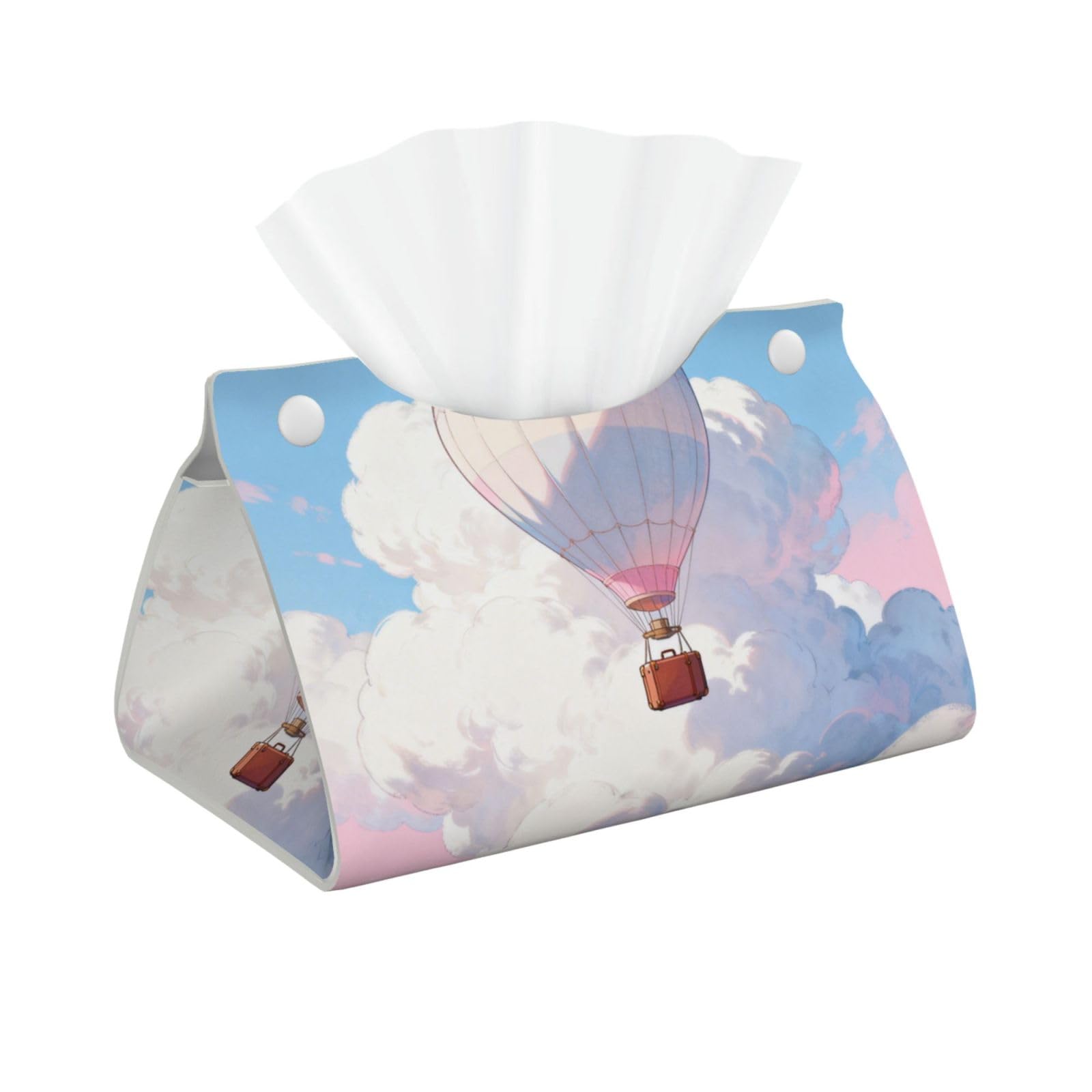 Cloud Hot Air Long Leather Tissue Box Cover-Waterproof PU Leather Tissue Holder for Bathroom, Decorative Rectangular Tissue Case