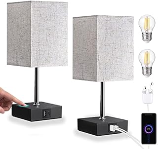 EDISHINE Touch Bedside Lamps Set of 2, 3 Way Dimmable Table Lamp, Touch Lamp with 2 USB Charging Ports (USB-C+USB-A), 2 LED Bulbs Included, 28CM Nightstand Lamp for Bedroom, Living Room, UKCA Listed