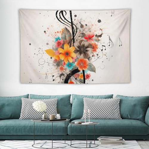 Tapisserie murale note de musique fleur vintage WSOIHFEC grand format pour decoration salon