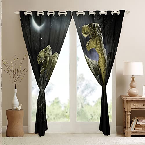 Loussiesd Dinosaur T-Rex Jurassic Theme Curtain For Bedroom-Kids Boys Teens 3D Animal Pattern Hypoallergenic Drapes,W46*L54 Inch,2Panels - Image 4