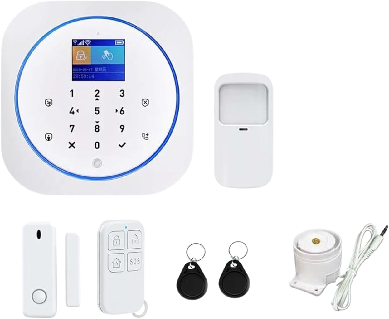 ACJ-402 Wireless Full Home Security Smart Alarm System | Wireless Door/Window Open Alarm, PIR Motion Sensor with RFID & Remote Control | SMS/Phone Alert and User Password Protection
